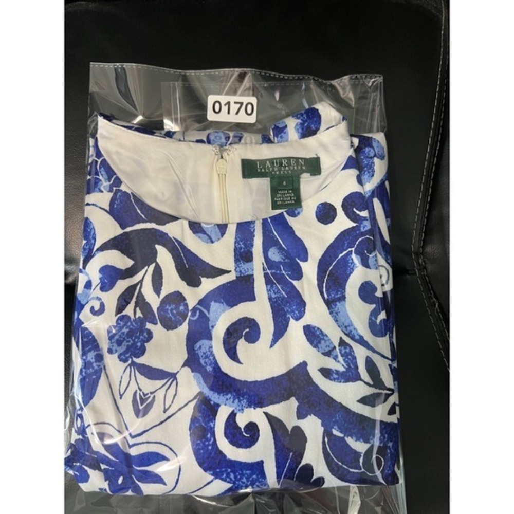 Lauren Ralph Lauren Blue White Paisley Floral Sheath Dress Sz 6 Stretch Cotton - Picture 12 of 12